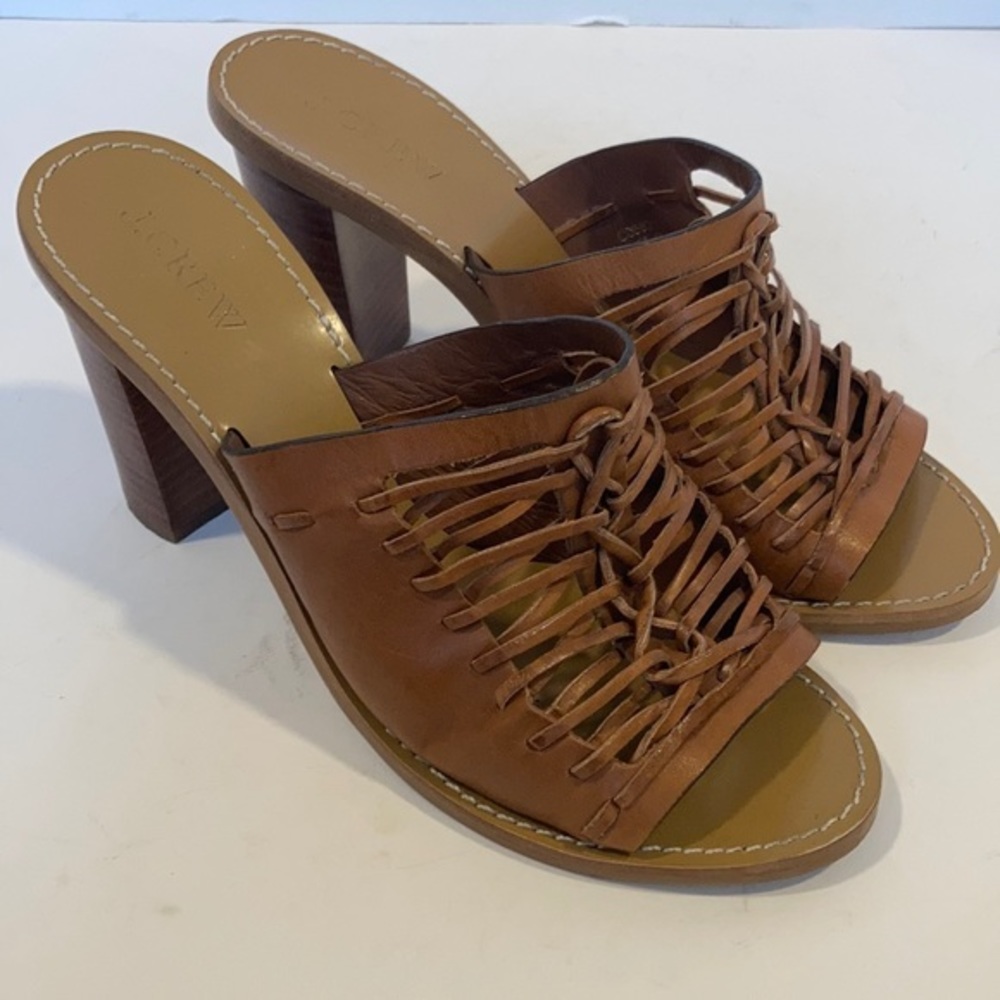 J Crew Brown Leather Sandals with Heel Size 8